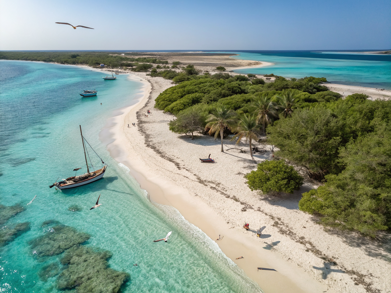 Boat anchored at Giftun Island with snorkelers in turquoise Red Sea water