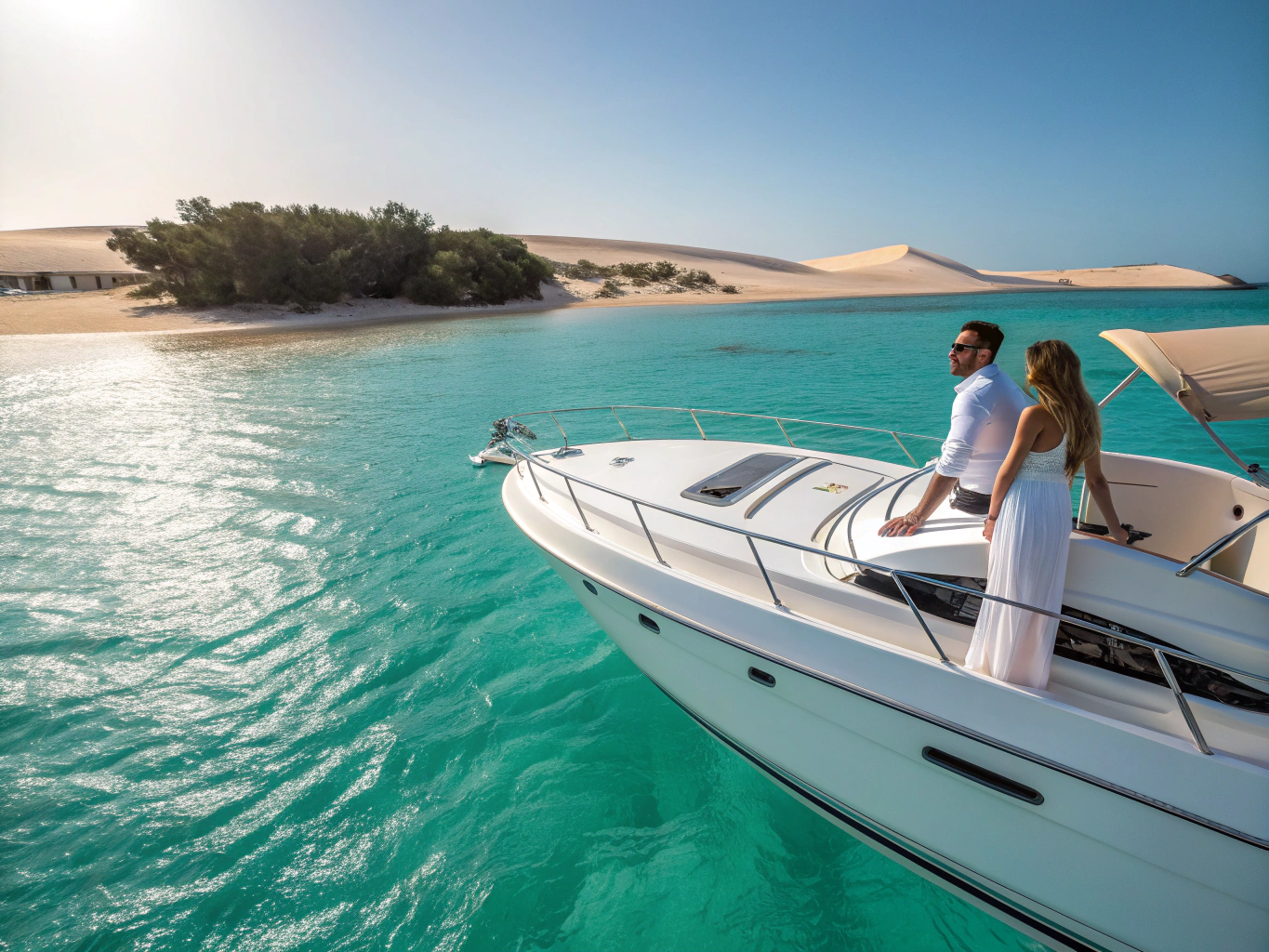 Pristine lagoon and coral sand beach at Megawish Island Hurghada